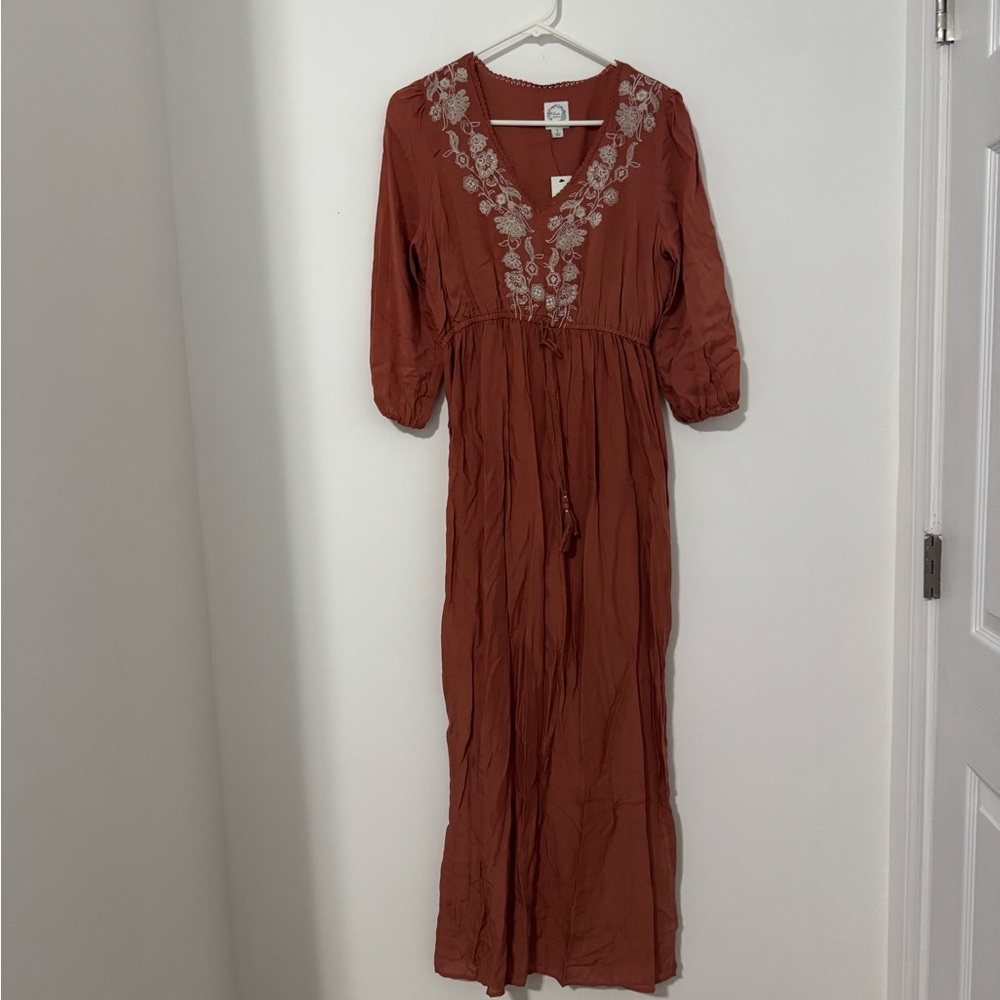 Francesca's Collections Terracotta Embroidered Maxi Dress